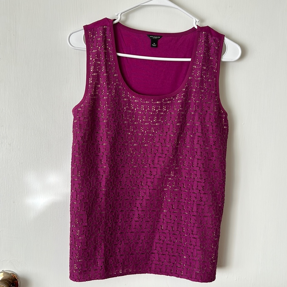 Ann Taylor Lace Front Sleeveless Top Medium Pink